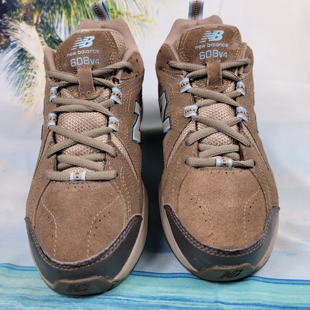 New Balance Brown Suede Athletic Sneakers with Light Blue Accent - Picture 4 of 9